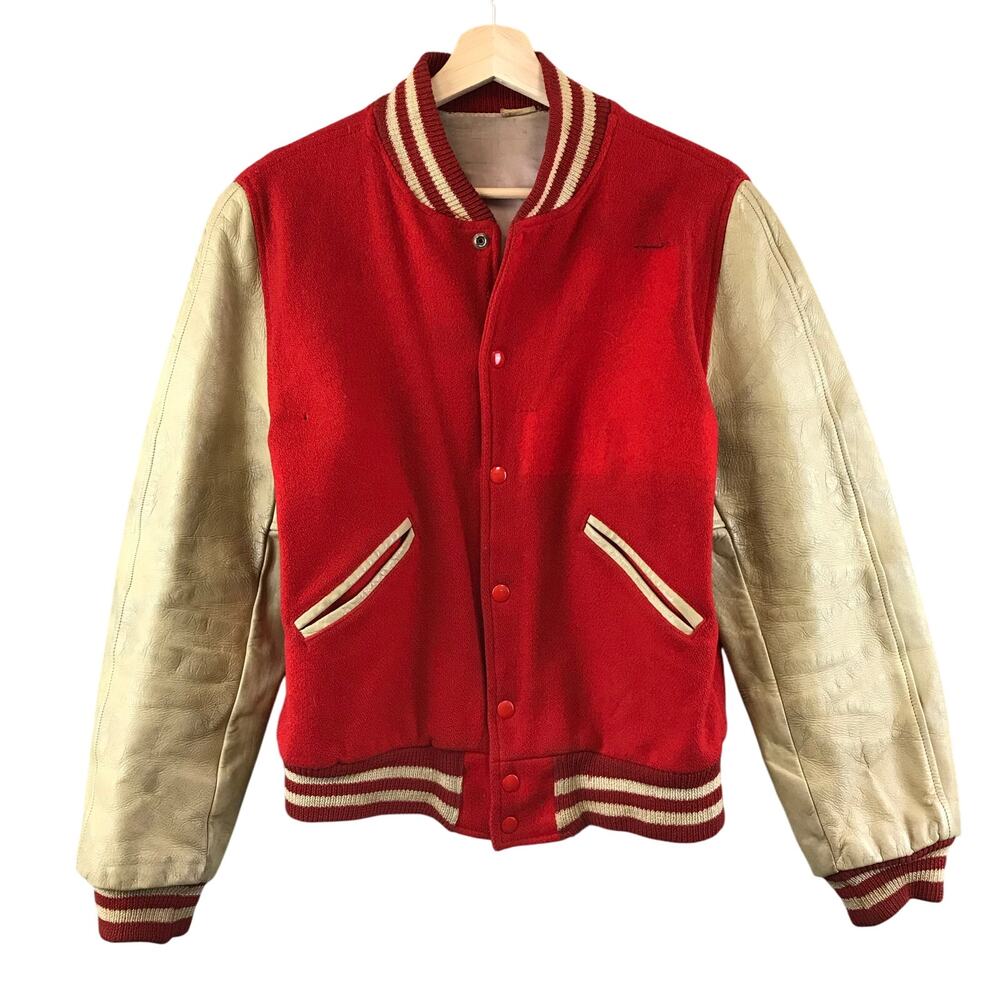 Vintage Varsi Jac wool Varsity Jacket  Wool Leather Trim Coat size M